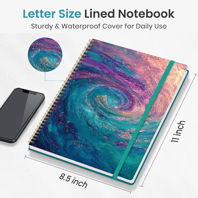Taja Large Spiral Lined Journal for Women and Men, Notebook for Work