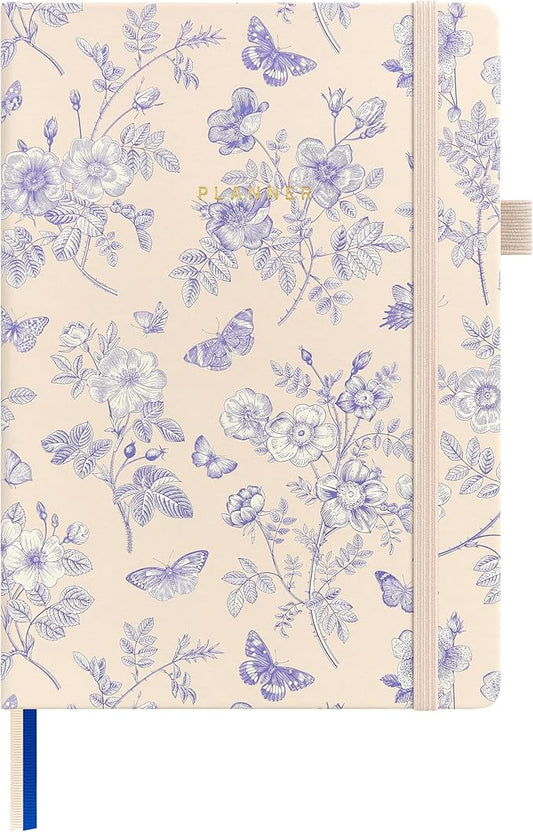 &And Per Se Undated Planner, Weekly & Monthly Planner with Goal & Habit Tracker, A5 Leather Hardcover Productivity Journal for Academic Year (Blue Flowers)