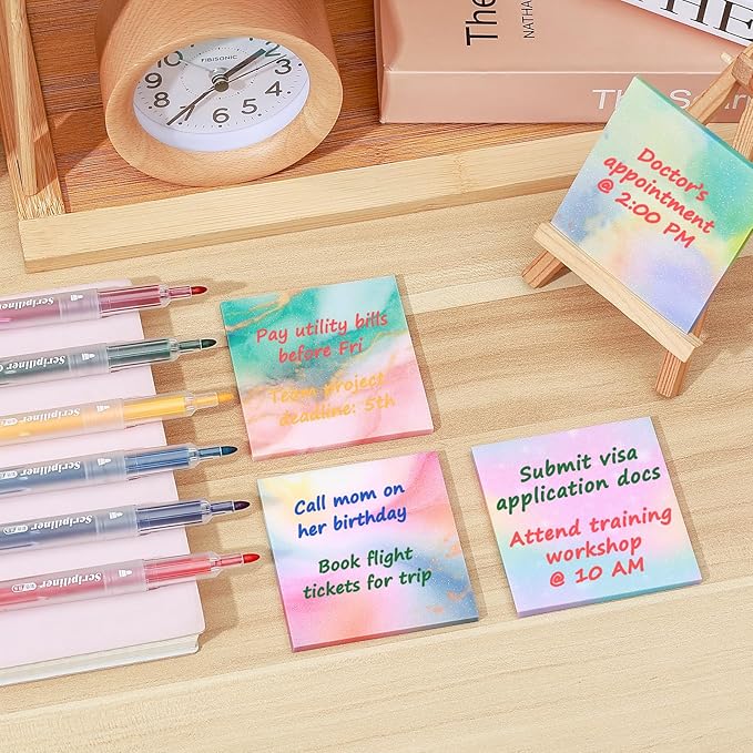 BAYTORY 200 Sheets Transparent Sticky Notes, 6Pcs Double-Ended Colored Marker Pen, 3 x 3 Glitter Clear Sticky Notes, Waterproof Self-Stick Note, Easy to Post for Note Taking (Colorful)