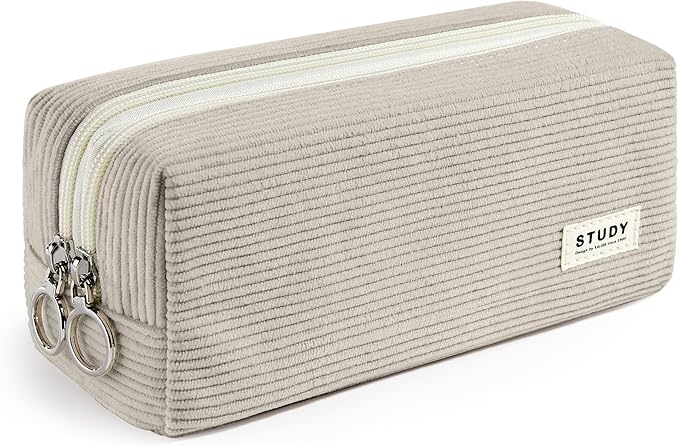 KALIDI Large Pencil Case Corduroy Pencil Pouch Box Cute School Supplies for Teen Girls Boys, Grey
