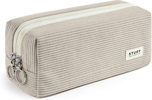 KALIDI Large Pencil Case Corduroy Pencil Pouch Box Cute School Supplies for Teen Girls Boys, Grey