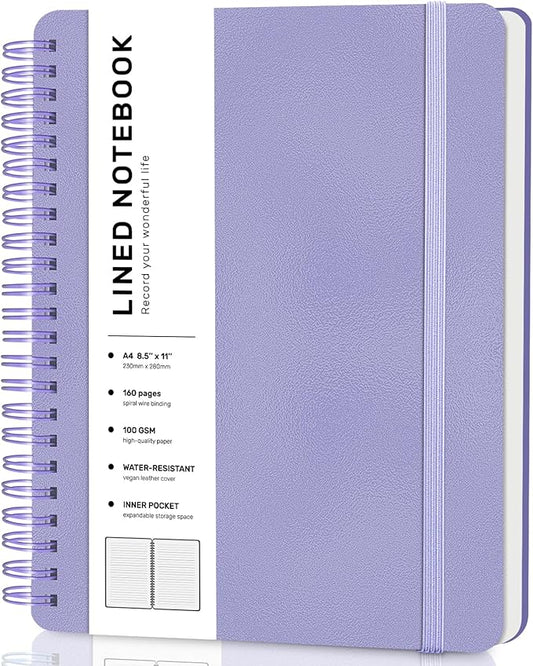 Lined Spiral Journal Notebook with 160 Pages, 8.5×11in, A4 Spiral Notebook, Journaling Notebooks for Work, School, Women, Men, College Ruled Spiral Notebook, Hardcover Leather Journals, Purple