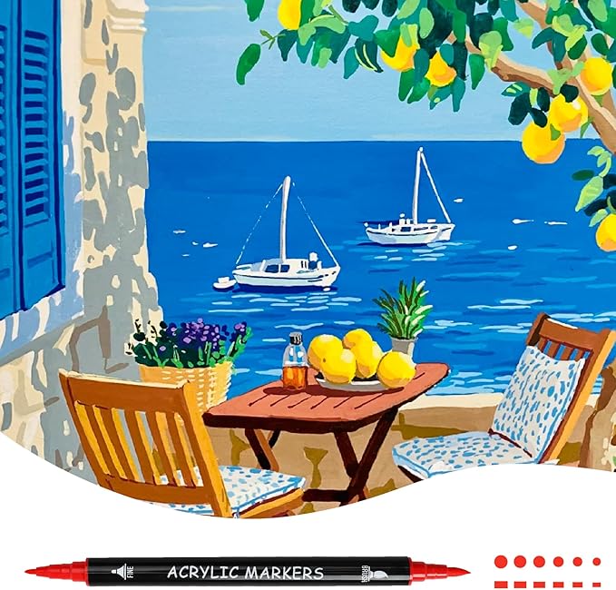 Recheel 30 Colors Acrylic Paint Markers, Dual Tip Fine and Brush Tips for Detailed Art, Crafting, Rock Painting, Wood, Glass, Ceramic, and More