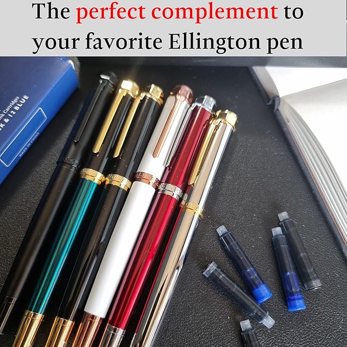 Ellington Pens 24 Vibrant Fountain Pen Ink Refills - 24 Pack International Standard Size Cartridges - Ink for Fountain Pens - Premium Quality & Non-Toxic, Long-Lasting & Waterproof, Dries Quickly