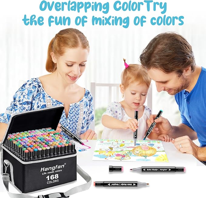 Alcohol Based Ink Art Markers, 168 Colors Broad&Fine Dual Tip Permanent Markers Pen Set for Professional Student Child Coloring Illustrations Sketch Drawing Painting Card Making (Black)