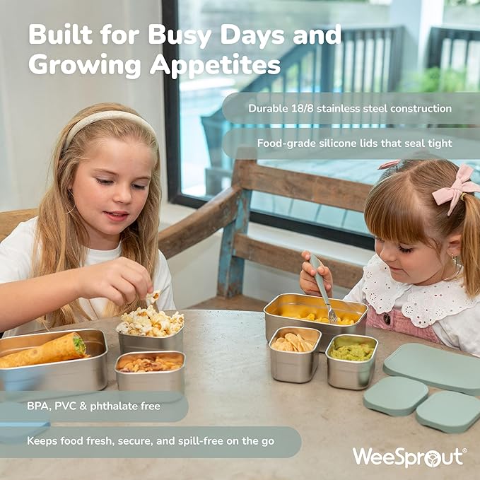 WeeSprout Stainless Steel Lunch Box Set - 750mL & 230mL Food Storage Nested Bento Boxes with Food Grade Silicone Lid - Leak Proof - Freezer Safe (Pastel Mint)