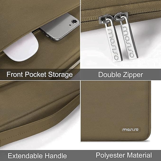 MOSISO 360 Protective Laptop Sleeve Compatible with MacBook Air 15 inch M3 M2 2024 2023/Pro 16 inch 2024-2019 M4 M3 M2 M1, 15-15.6 inch HP, Lenovo, Notebook, Polyester Bag with Belt, Olive Yellow