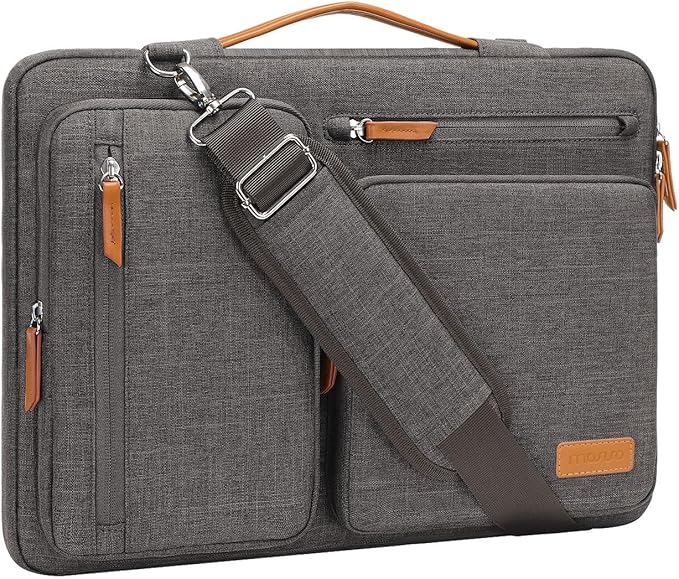 MOSISO 360 Protective Laptop Shoulder Bag,13-13.3 inch Computer Bag Compatible with MacBook Pro 14, HP, Dell, Lenovo, Asus Notebook,Side Open Messenger Bag with 4 Zipper Pockets&Handle, Taupe Gray