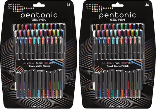 Pentonic Gel Pens, 36 Count, 36 Assorted Colors (Assorted Color, Neon, Pastel & Glitter), Medium & Fine Point, Smooth Writing For Journaling (1002358) (Pack of 2)