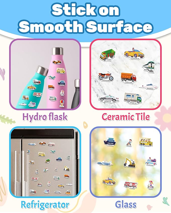 Benresive Reusable Sticker Book for Toddlers, Travel Stickers for Kids, Toddler Crafts Activities Toys, Birthday Gifts for Boys & Girls - Vehicle