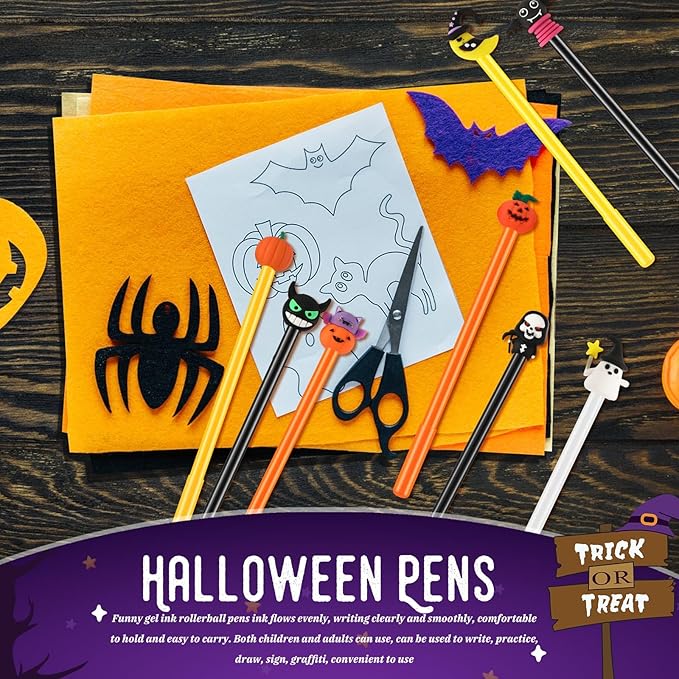 SANNIX 20pcs Halloween Cartoon Pens, Novelty Pumpkin Ghost Skull Bat Gel Ink RollerBall Pens for Halloween Birthday Party Favors Gift Home Supplies