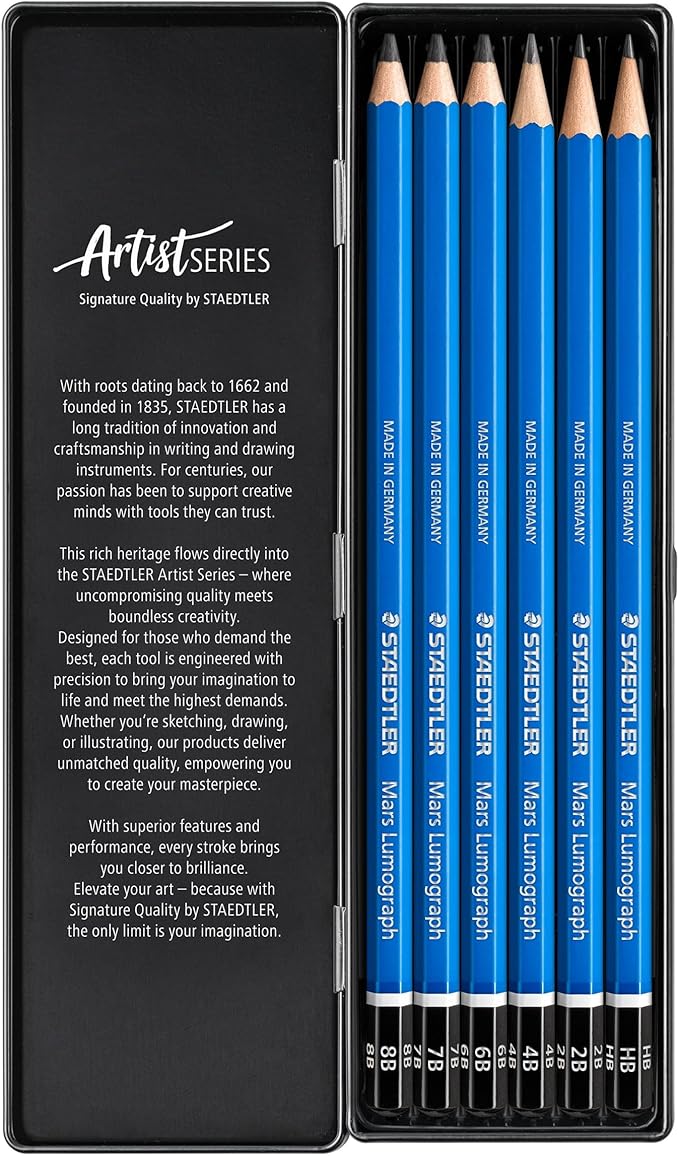 Staedtler Lumograph Graphite Drawing and Sketching Pencils 100G6, Set of 6 Degrees in an Attractive Storage Tin (100G6)