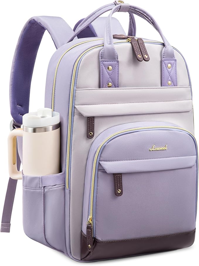 LOVEVOOK Laptop Backpack Women with Giant Cup Holder,18.4 inch Work Travel Backpack Computer Laptop Bag,Cute College Nurse Teacher Backpack Purse,Gift for Women & Men,Taro purple-Light purple-Purple