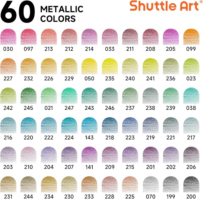 Shuttle Art 60 Metallic Colored Pencils, Colored Pencils for Adult Coloring, Soft Core Coloring Pencil in Gift Tin Box, Drawing Pencil for Kids Adults Beginners Artists Drawing Sketching