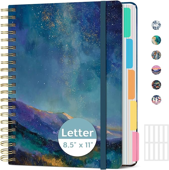 ZOTIA Large Spiral Notebooks for Work 5 Subject with Removable Dividers