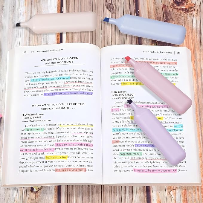 Pastel Highlighter Set, Chisel Tip, Tank Style, 6 Pack Morandi Colors, Cute No Bleed Bible Highlighter, with Large Ink Reservoir for Extra Long Marking Performance, Back to School Supplies