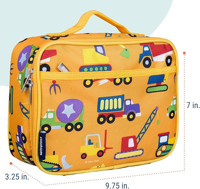 Wildkin Kids Insulated Lunch Box, Keeps Food Hot or Cold, BPA-Free with Mesh Pockets & Easy-Clean Lining – Ideal for School, Travel & Daycare – Under Construction