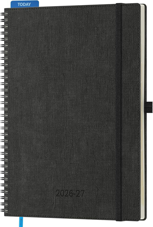 2026-2027 Planner, Daily Weekly Monthly Academic Planner, 18 Months Spiral Bound Agenda, 8.5"x11.5", Vertical Layout, Calendar Planner, Vegan Leather Soft Cover, Black