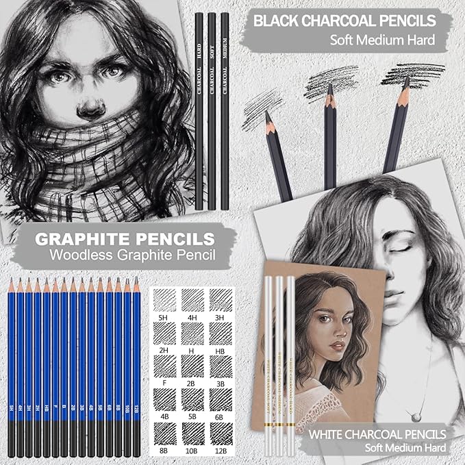 PANDAFLY 80 Drawing Sketching Kit Set - Pro Art Supplies with Sketchbook & Watercolor Paper - Include Tutorial,Pastel,Watercolor,Sketch,Colored,Metallic,Charcoal Pencils - for Beginners & Pro Artists