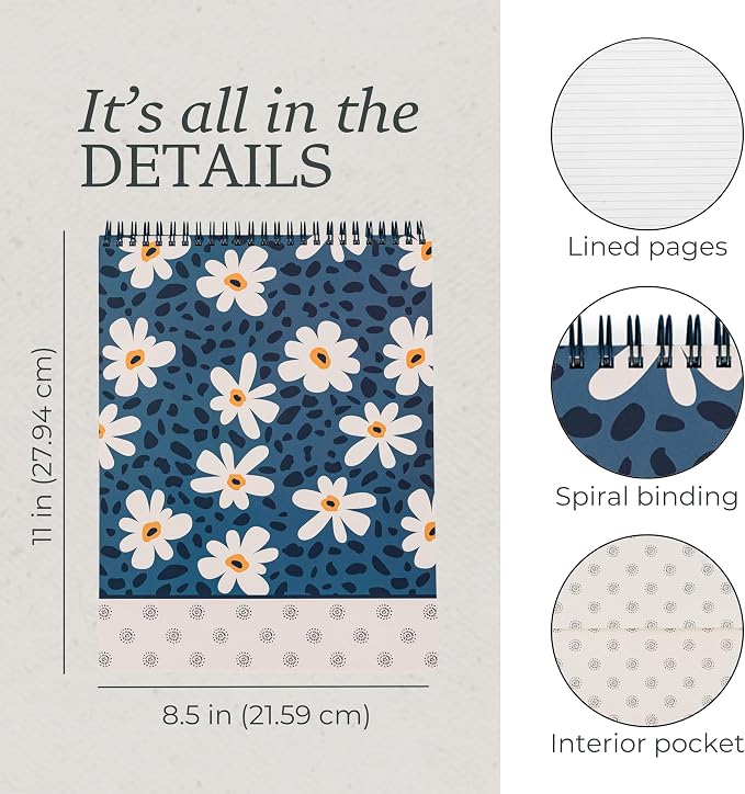 Steel Mill & Co. Large Top Spiral Notebook, Leopard Daisy