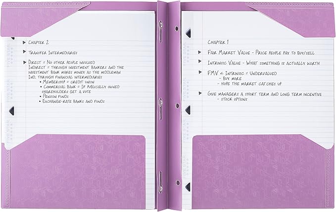 Five Star 2-Pocket Folder, Plastic Folder with Stay-Put Tabs and Prong Fasteners, Holds 8-1/2" x 11" Paper, Amethyst Purple (38750)