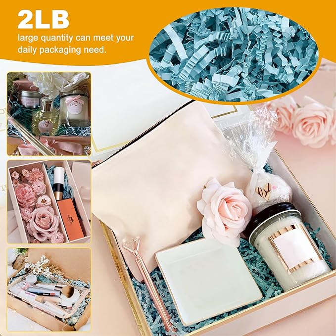 Crinkle Cut Paper Shred Filler,2 LB Blue Shredded Paper for Gift Boxes Bags Basket Filler Decoration,Grass Cushion Paper Streamer Stuffing for Christmas,Thanksgiving,Mother's Day Gift Wrapping