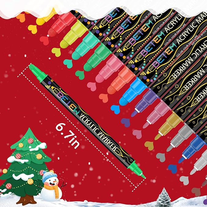 Betem 72 Colors Dual Tip Acrylic Paint Markers, Fabric Decorating Kits Premium Water-Based Acrylic Paint Pens Art Supplies for Fabric, Rock, Wood, Glass, Canvas, Ceramic, Teacher Appreciation Gift