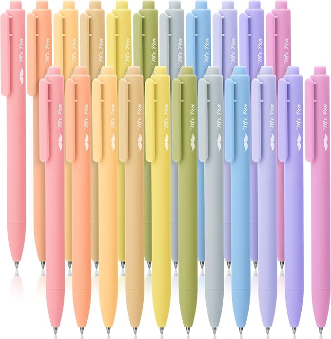 Mr. Pen- Retractable Gel Pens, 22 Pack, Black Ink, Mild Pastel Barrel, Fine Point 0.5 mm, Fast Dry, Smooth Writing, Cute Gel Ink Pens Bulk for Drawing, Writing Planner and School Supplies