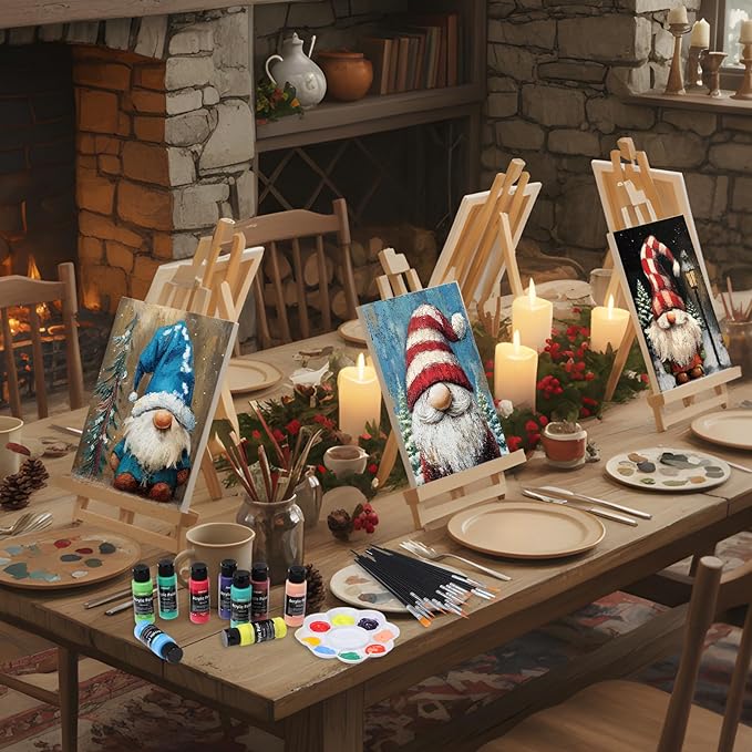 Cholemy 36 Pcs Paint and Sip Kit for Adults 8''x10'' Pre Drawn Canvas for Painting DIY Afro Acrylic Painting Kit Wood Easel Brushes Date Night Bulk for Father's Day Party Gifts(Christmas Gnomes)