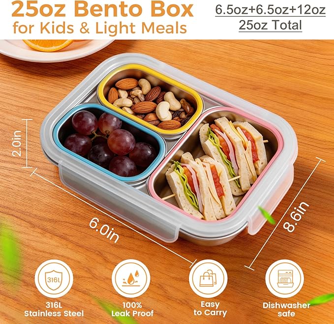 Premium 25oz SUS316L Stainless Steel Lunch Box Bento Box - Reusable Metal Snack Containers with Lids for Kids & Adults - Daycare/School/Work/Travel - Superior Corrosion-resistant (Dopamine)