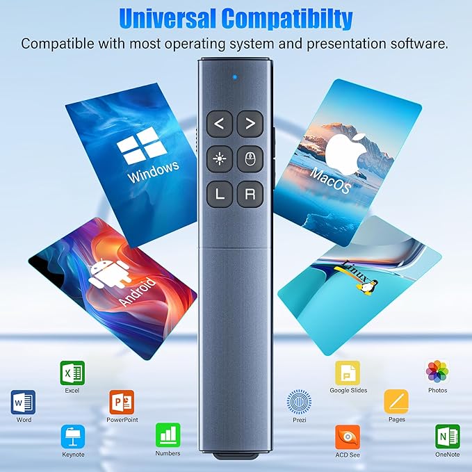 Presentation Clicker with Air Mouse - USB C Wireless Presenter Remote Clicker with Light Clicker, RF 2.4GHz PowerPoint Clicker for Presentation, Computer Clicker Slide Advancer for Mac,Laptop
