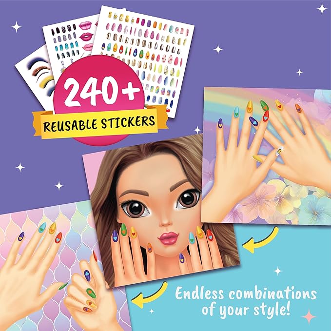 BSCOOL Nails & Makeup Sticker and Coloring Book for Girls Ages 4+ – 2 Pack – 240+ Removable Stickers – Nail Design & Makeup Activity Book – Creative Birthday Gift for Kids