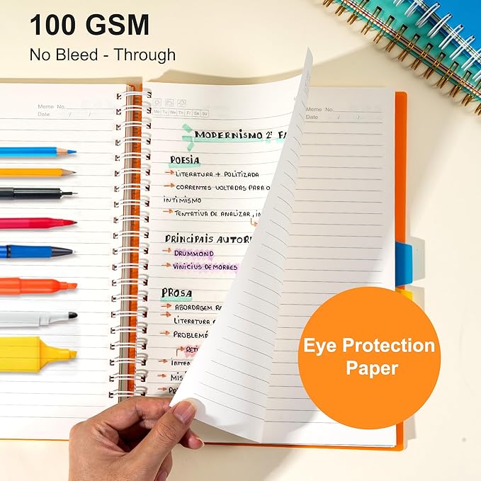 5 Subject Notebook 8.5 x 11 Large Spiral Notebook with Dividers 240 Pages Office Notebooks for Work Multi Subject Notebook with 5 Tabs Professional Organizer Notebooks for Note Taking School, Orange