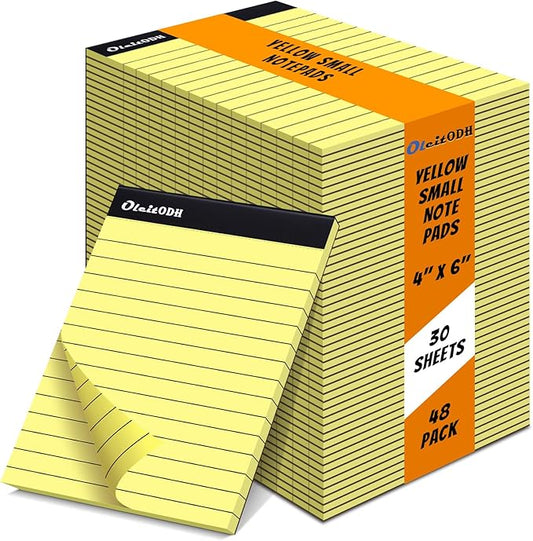 Oleitodh 4x6 Notepads – 48 Pack Yellow Memo Pads Small Writing Pads with Perforated Lined Pages, Mini Note Pads 30 Sheets per Lined Note Pads 4x6, Pocket Notepads for Office School Home Supplies