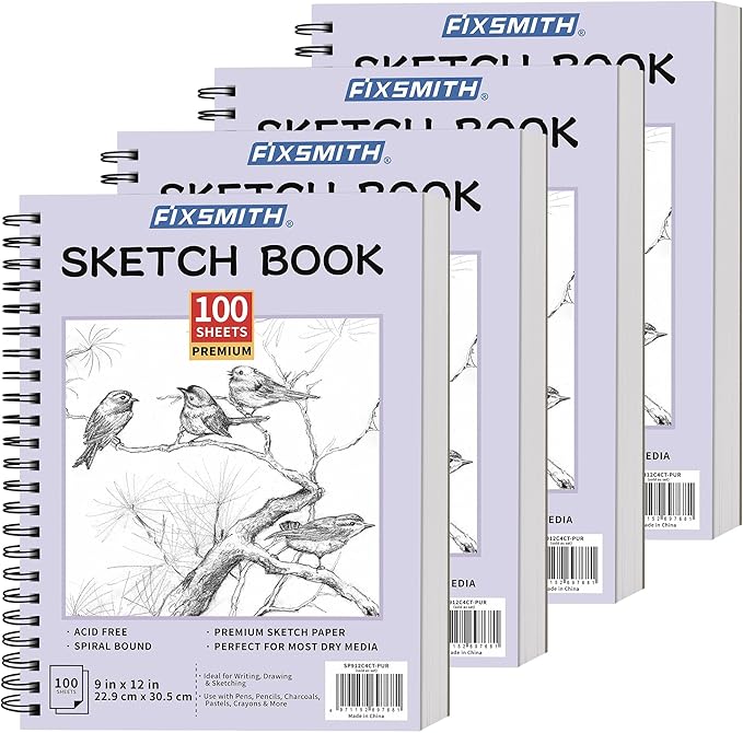 FIXSMITH 9"X12" Purple Sketch Book, 400 Sheets (68 lb/100gsm) Spiral Sketchbook, Acid Free Drawing Paper, Sketch Pad for Beginners,Artists & Professionals, Bright White