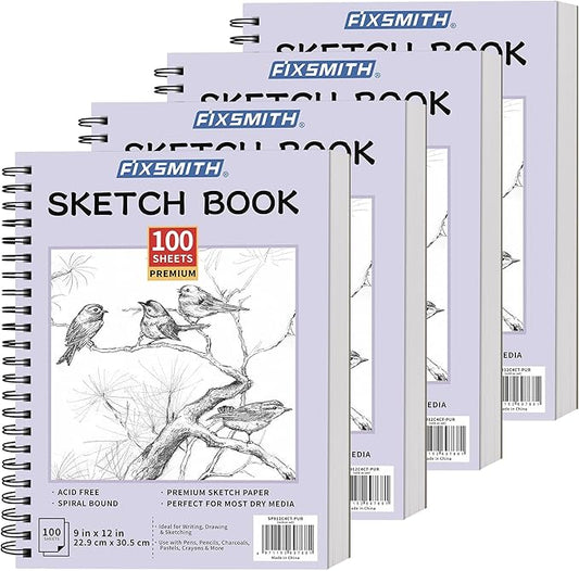 FIXSMITH 9"X12" Purple Sketch Book, 400 Sheets (68 lb/100gsm) Spiral Sketchbook, Acid Free Drawing Paper, Sketch Pad for Beginners,Artists & Professionals, Bright White