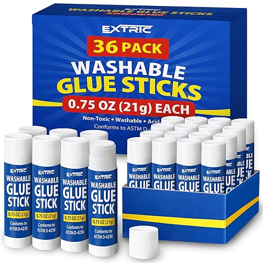 Glue Sticks Bulk Classroom, White Glue Sticks for Kids 36 Count, 0.75 Ounce, Washable All Purpose, for Kids, School and Home