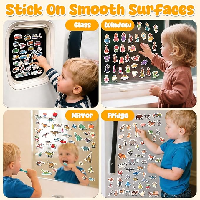3 Sets Reusable Sticker Book for Kids, Jelly Sticker Books for Toddlers 2-4 Years, Airplane Train Car Travel Essentials Toys for Kids