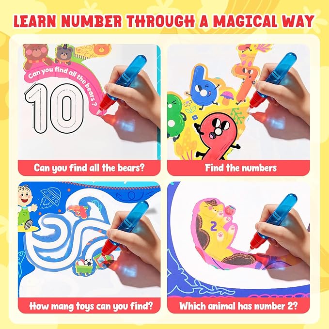 JoyCat Reusable Water Coloring Book for Toddlers 3-5, 14 Pages Number Tracing Magic Water Drawing Book, Mess-Free Preschool Learning Toys, Educational Gift for Boys Girls