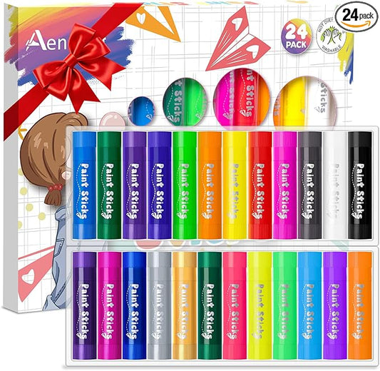 Aen Art Paint Sticks, 24 Colors Solid Tempera Paint Sticks for Kids, Quick Drying Washable Paint for Students, Kids