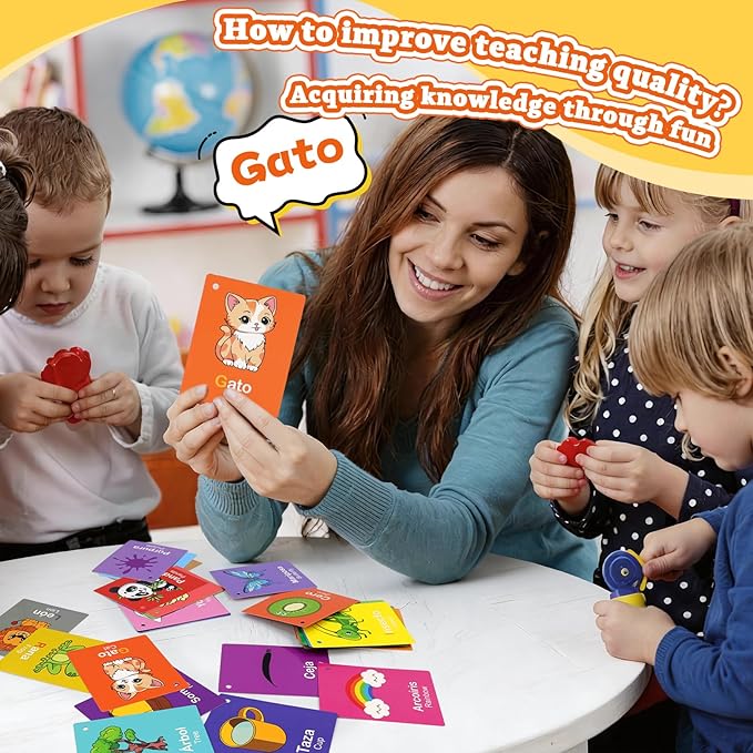 Toddler Spanish Learning Flash Cards, 60 PCS Double Sides Bilingual Flashcards for Numbers, Colors, Shapes, Sight Words, Learn Spanish for Kids, Preschool Kindergarten Learning Activities