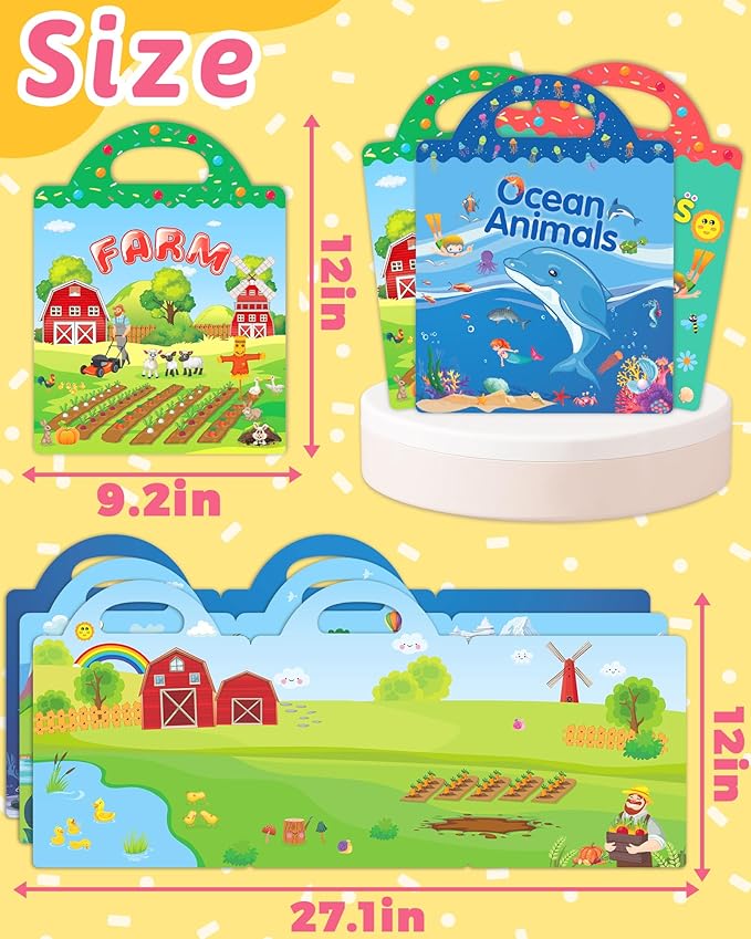 Benresive Reusable Sticker Book for Toddlers & Stickers for Kids, Toddler Travel Toys, Craft Activities, Boys & Girls Birthday Gifts