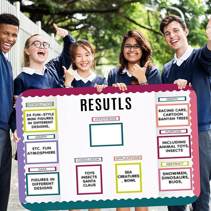 Sinload 92 Pcs Science Fair Board Supplies 60 Trim Scalloped Poster Boards 18 Presentation Subtitles 6 Project Titles 8 Letter Sticker for Classroom Display Boards(Bright Color,Wave)