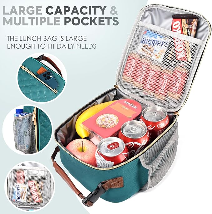 Genteen Kids Lunch Box Lunch bag for Girls Teen,Insulated Lunch Bag with Bottle Holder,Small LunchBox Cooler Lightweight Reusable for Work Office School Travel Picnic-Light Green