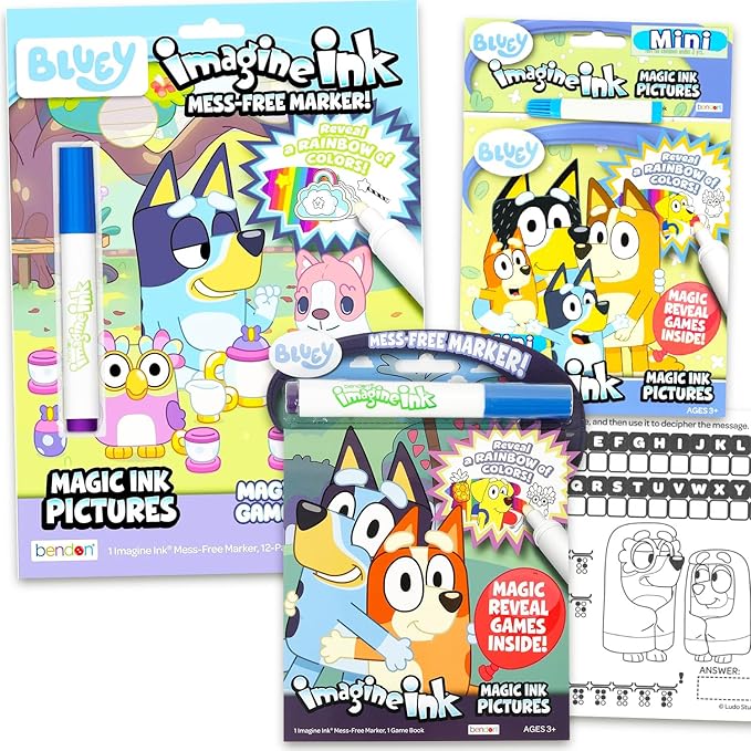 Bluey Imagine Ink Coloring Super Set ~ Bundle with 3 Imagine Ink Mess-Free Coloring Books for Kids with Stickers Party Favors and Activities