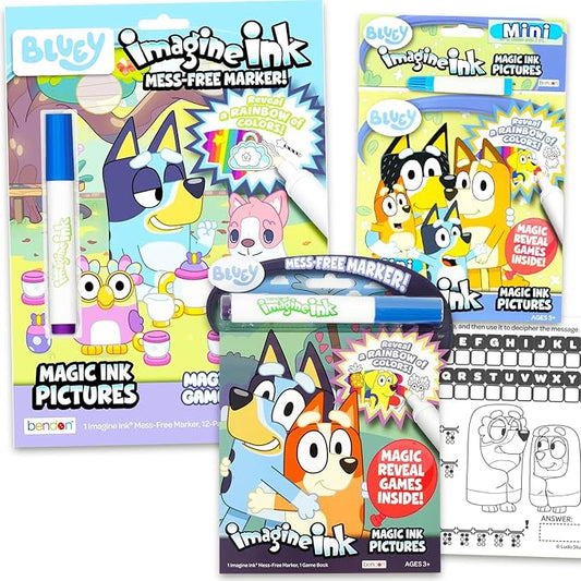 Bluey Imagine Ink Coloring Super Set ~ Bundle with 3 Imagine Ink Mess-Free Coloring Books for Kids with Stickers Party Favors and Activities