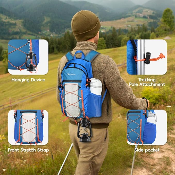 Seektop Packable Waterproof Hiking Backpack, 20L Lightweight Daypack | Tear-Resistant Nylon Material, Multi-Compartment Storage, Ultralight Small Foldable Travel Hiking Daypack for Men & Women