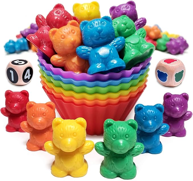 Deluxe Counting & Sorting Bears Game Set - Montessori Fine Motor Learning Jumbo Toys with Stacking Cups, 60 Preschool Math Manipulatives, 2 Toddler Games Dice, Toy Storage & Activities eBook