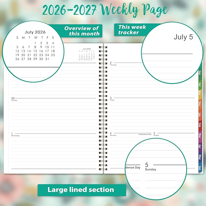 2026-2027 Planner - 2026-2027 Planner Weekly and Monthly, Jul.2026-Jun.2027, 8.5''x11'', Large Daily Blocks to Write, Academic Weekly Monthly Planners with Colorful Tabs, Inner Pocket