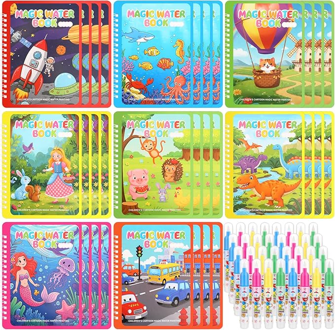 Gaillty 32 Pack Water Coloring Books Set for Kids Toddlers Reusable Water Painting Book for Paper Painting Early Childhood Educational Gift Easter Basket Filler Gift